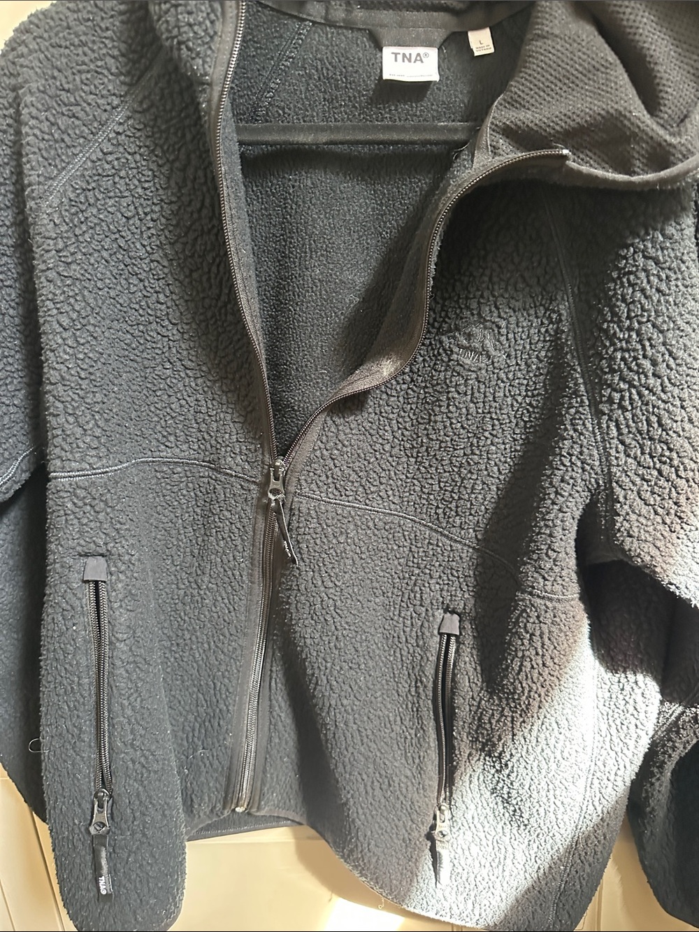 TNA Black Fleece Sherpa Zip Jacket with Hood